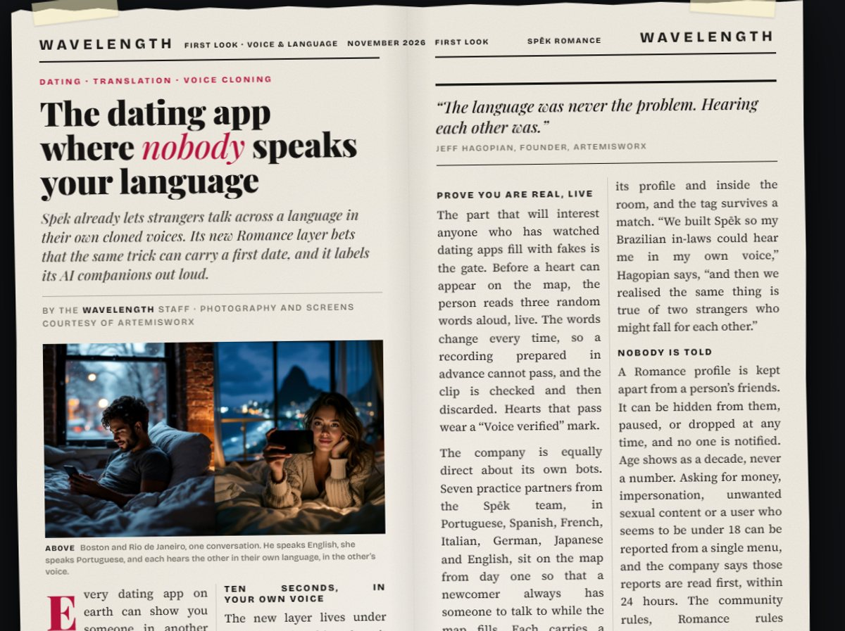 Wavelength magazine spread: The dating app where nobody speaks your language